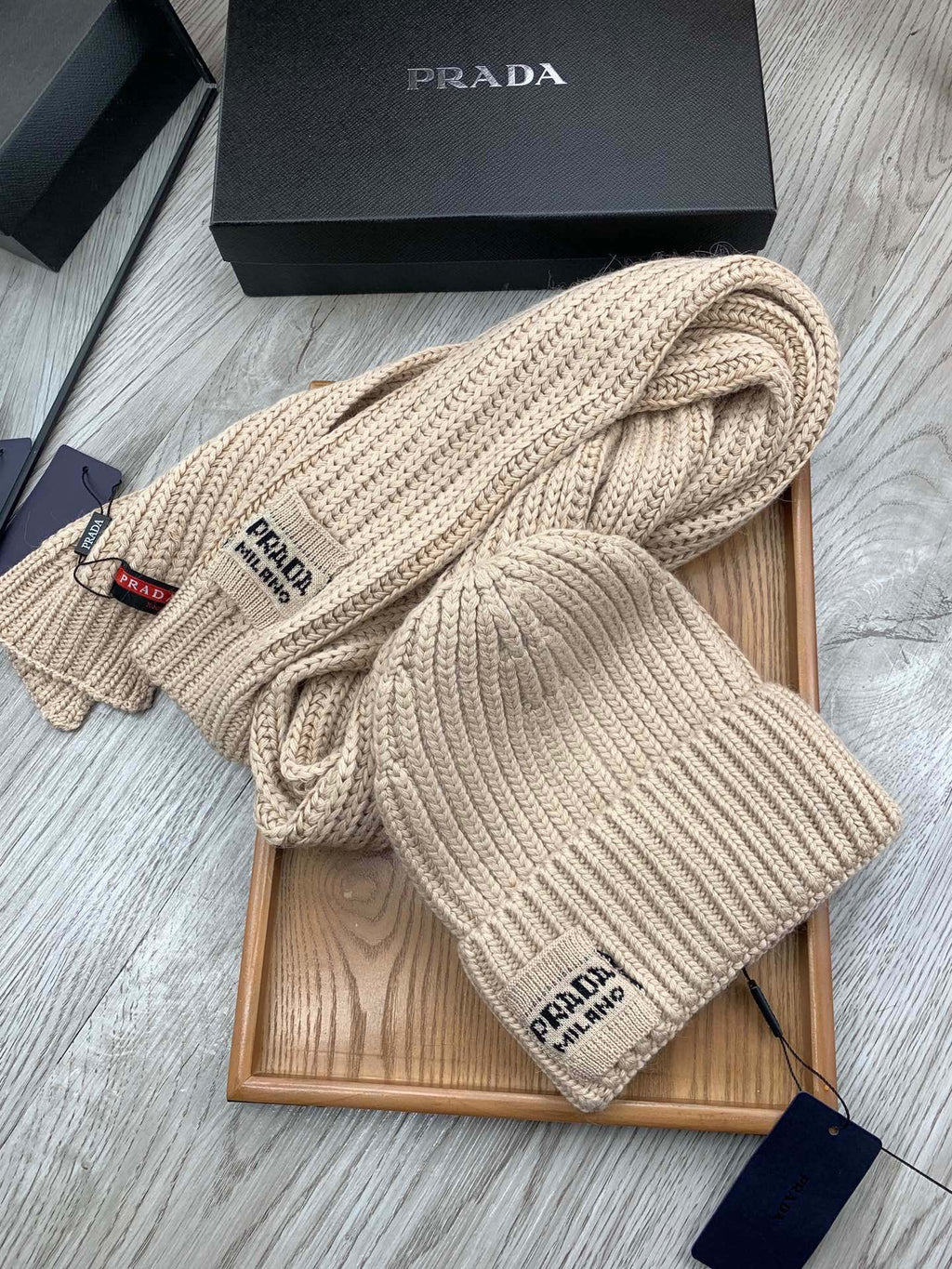 SET SCARF AND HAT IN SAND BROWN WOOL AND RABBIT FUR 388990
