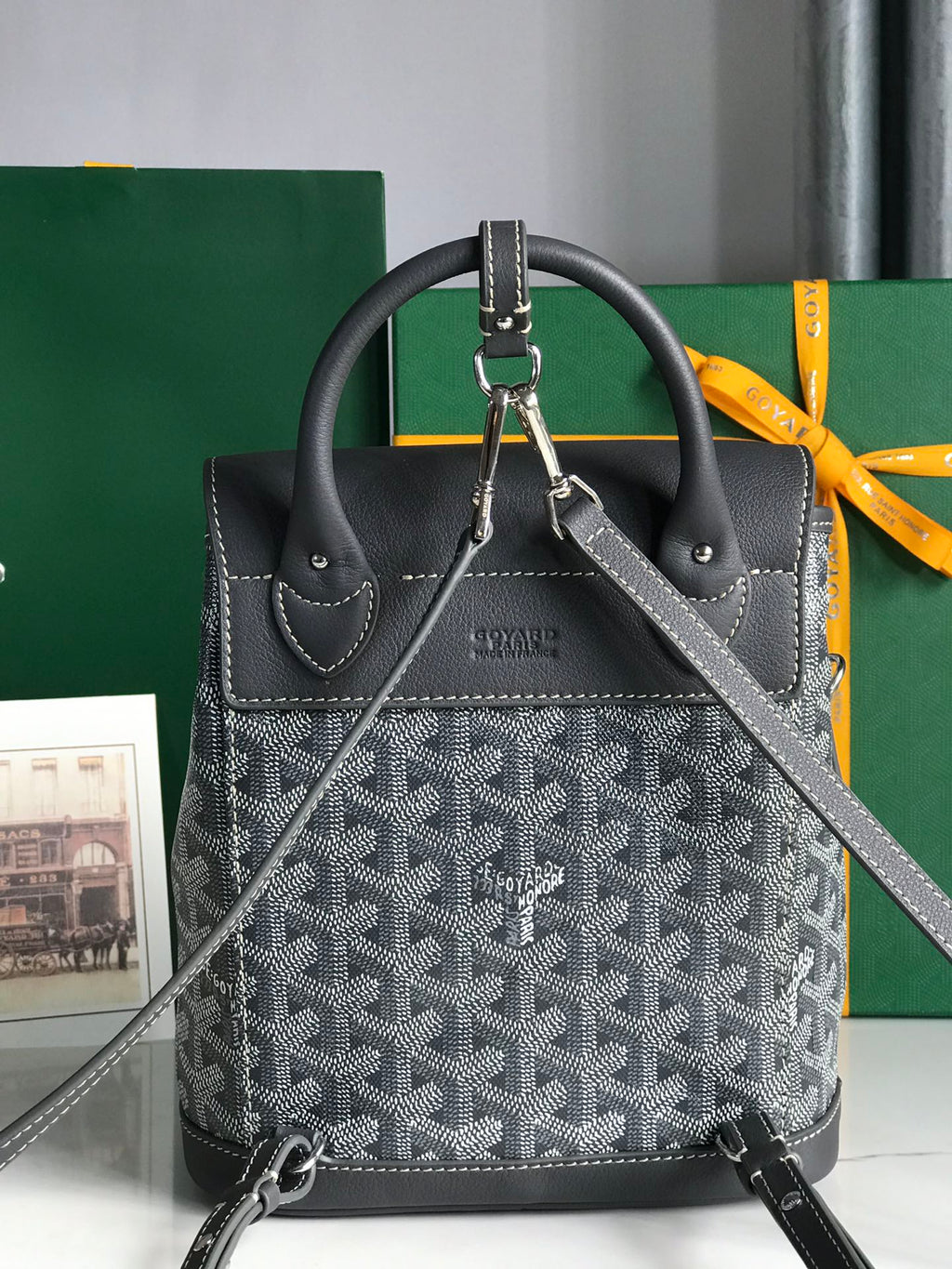 ALPIN MINI BACKPACK 21 IN GRAY LAMBSKIN AND GOYARDINE CANVAS