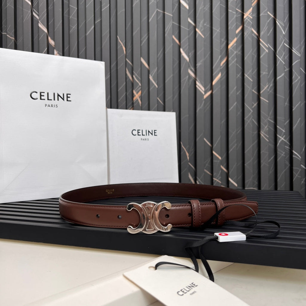 TRIOMPHE 25 MM BELT IN DARK BROWN CALFSKIN SILVER HARDWARE