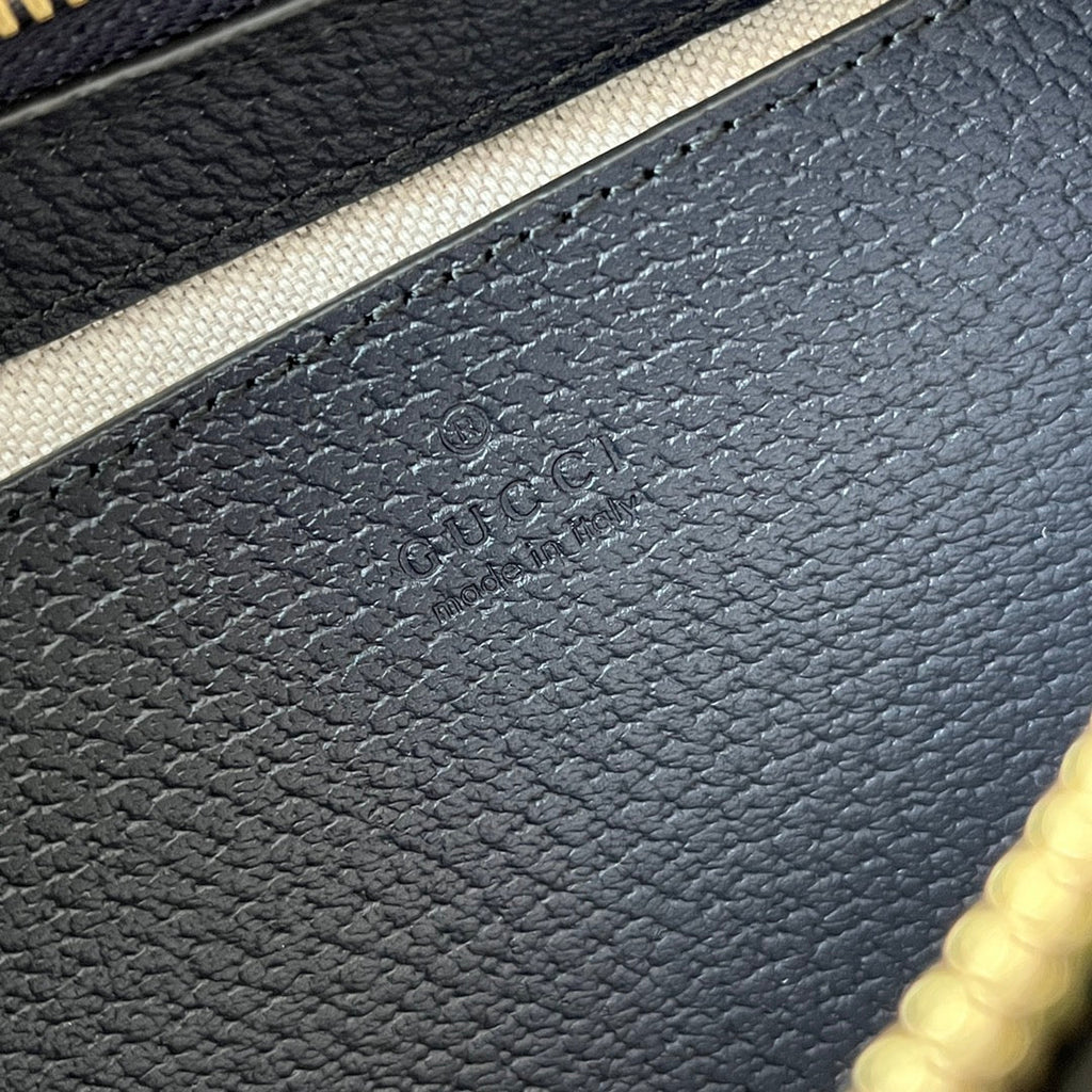 OPHIDIA SMALL SHOULDER BAG 25 IN BEIGE CANVAS AND BLACK LAMBSKIN GOLD HARDWARE
