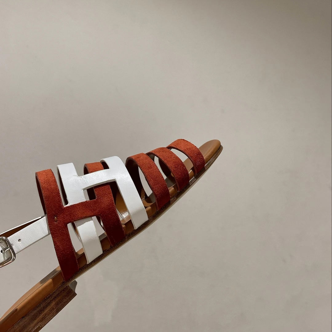 EPHESE SANDAL CARAMEL AND WHITE CALFSKIN