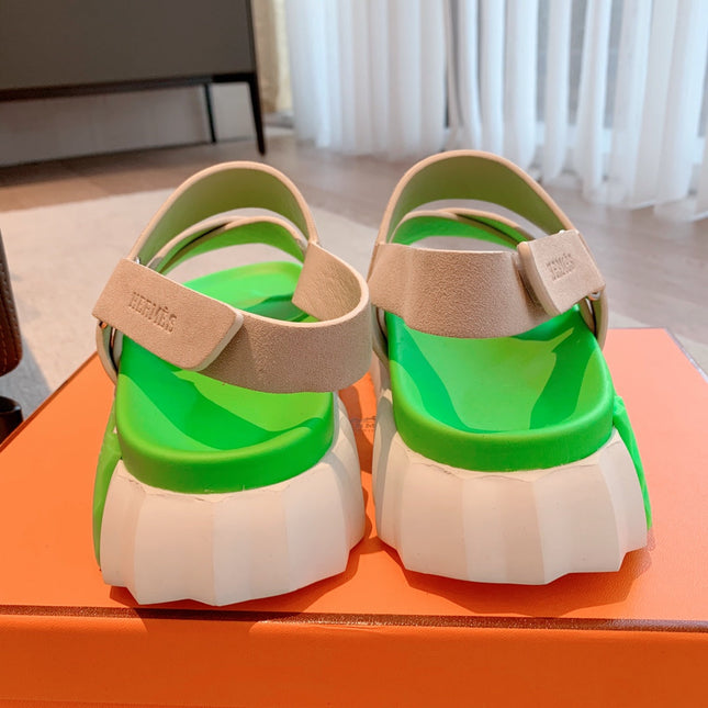 HM ELECTRIC SANDAL PARAKEET AND KHAKI CALFSKIN
