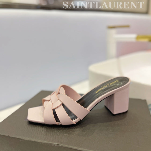 SL TRIBUTE MULES PASTEL PINK CALFSKIN