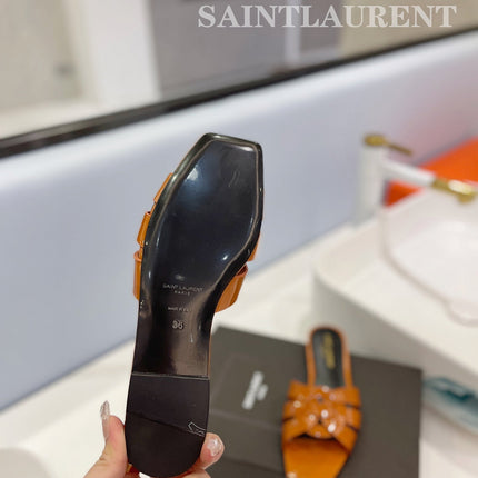SL TRIBUTE SLIPPERS GLOSSY COPPER CALFSKIN