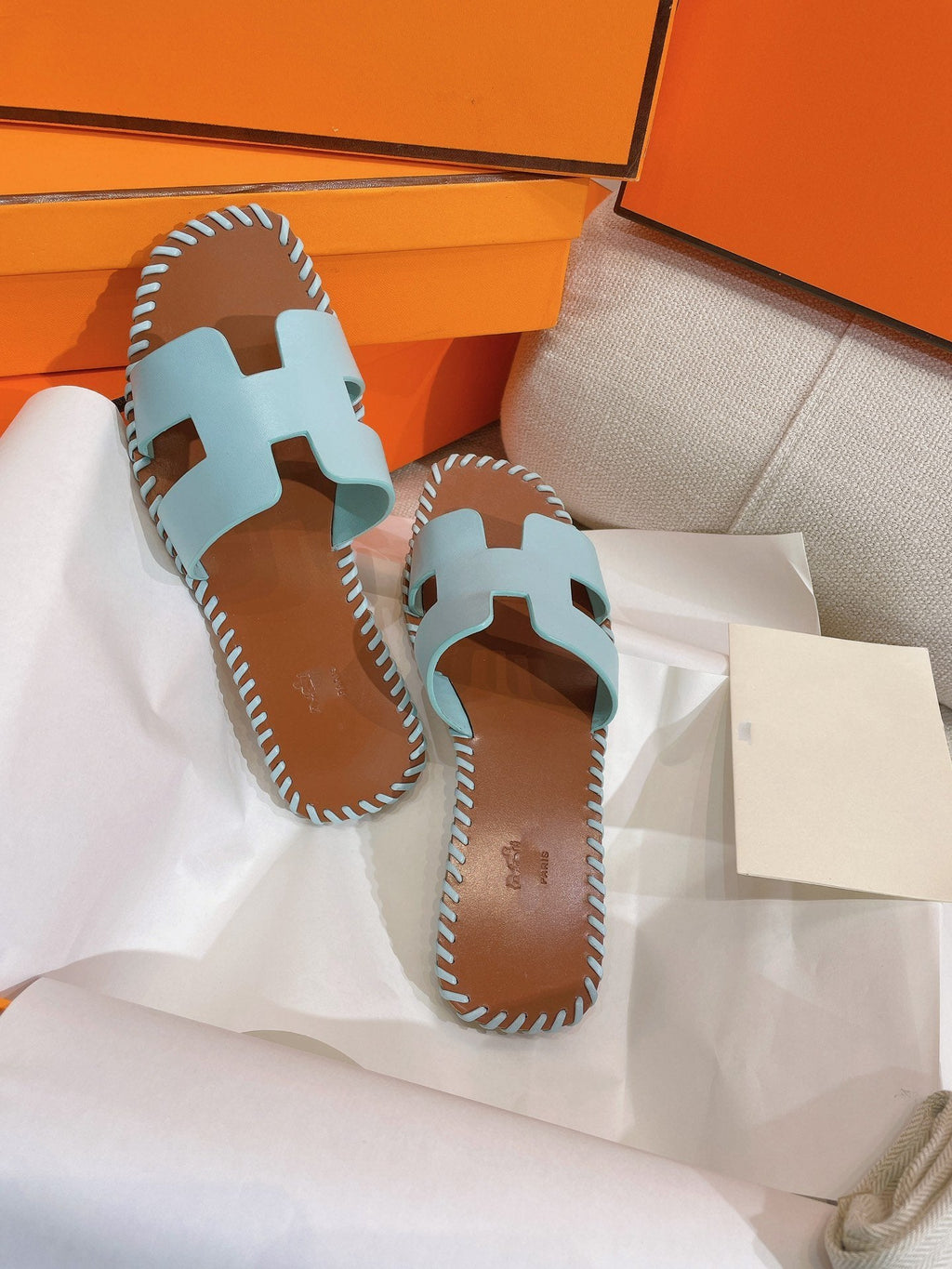 0RAN SANDAL Braided Calfskin BLUE SKY