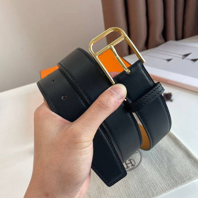 HM ROMAIN 35MM BELT BLACK LEATHER GOLD HARDWARE