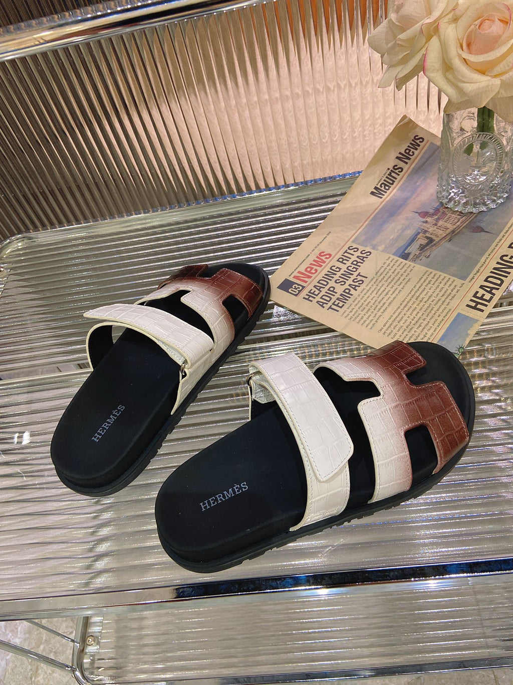 CHYPRE SANDAL OMBRE WHITE BROWN CALFSKIN