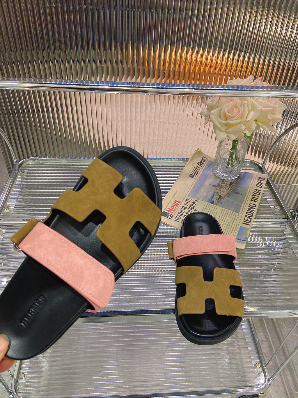 CHYPRE SANDAL ARMY MIX LIGHT PINK SUEDE