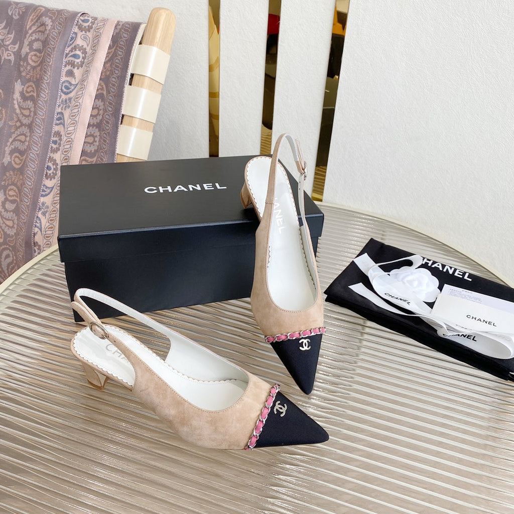 CC SLINGBACK 25S 30 MM IN NUDE PINK SUEDE WITH SILVER HARDWARE