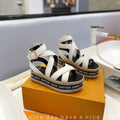 LV 26S WEDGE SANDALS 70 MM IN WHITE AND BLACK LAMBSKIN