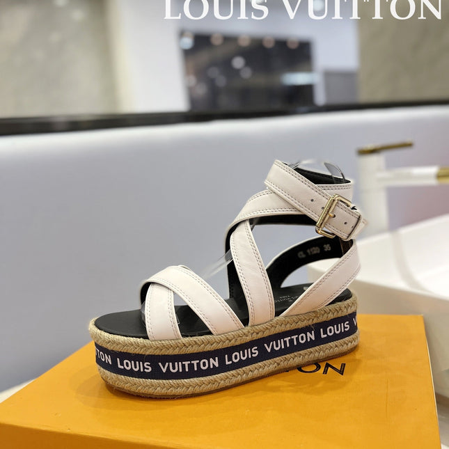 LV 26S WEDGE SANDALS 70 MM IN WHITE AND BLACK LAMBSKIN