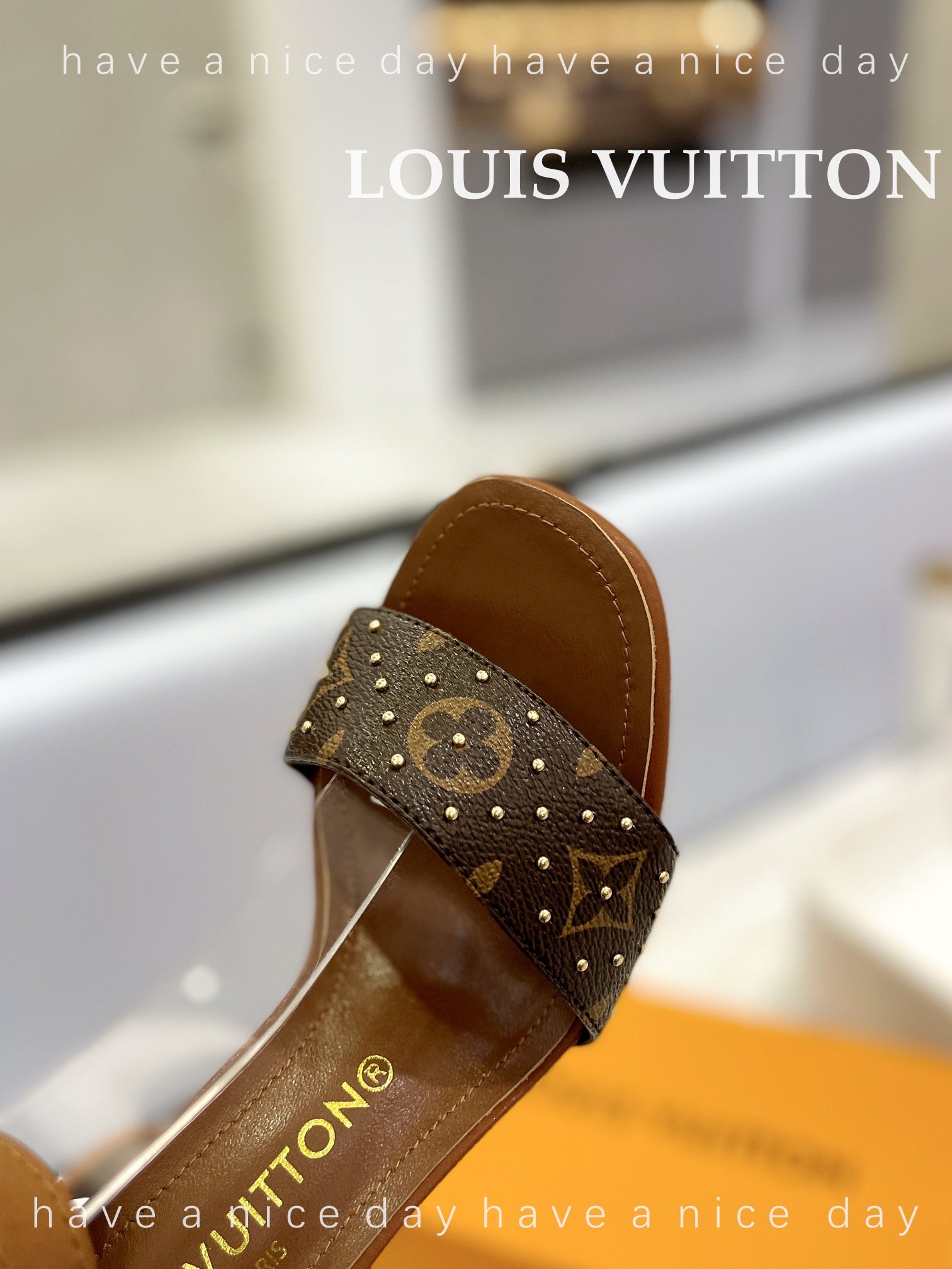 LV 26S HIGH HEEL SANDALS 80 MM IN BROWN MONOGRAM CANVAS WITH STUDS