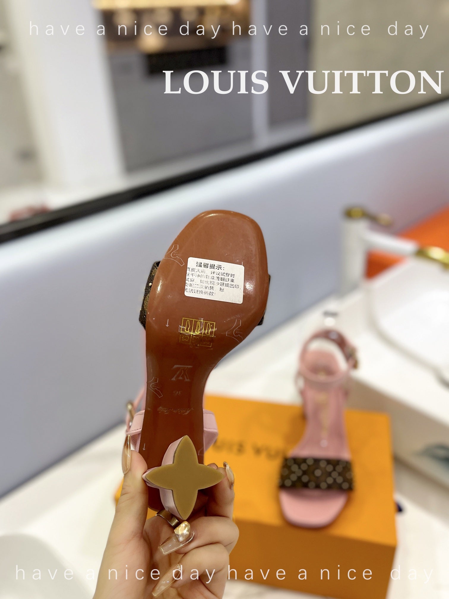LV 26S HIGH HEEL SANDALS 80 MM IN LIGHT PINK AND DARK BROWN MONOGRAM CANVAS WITH STUDS