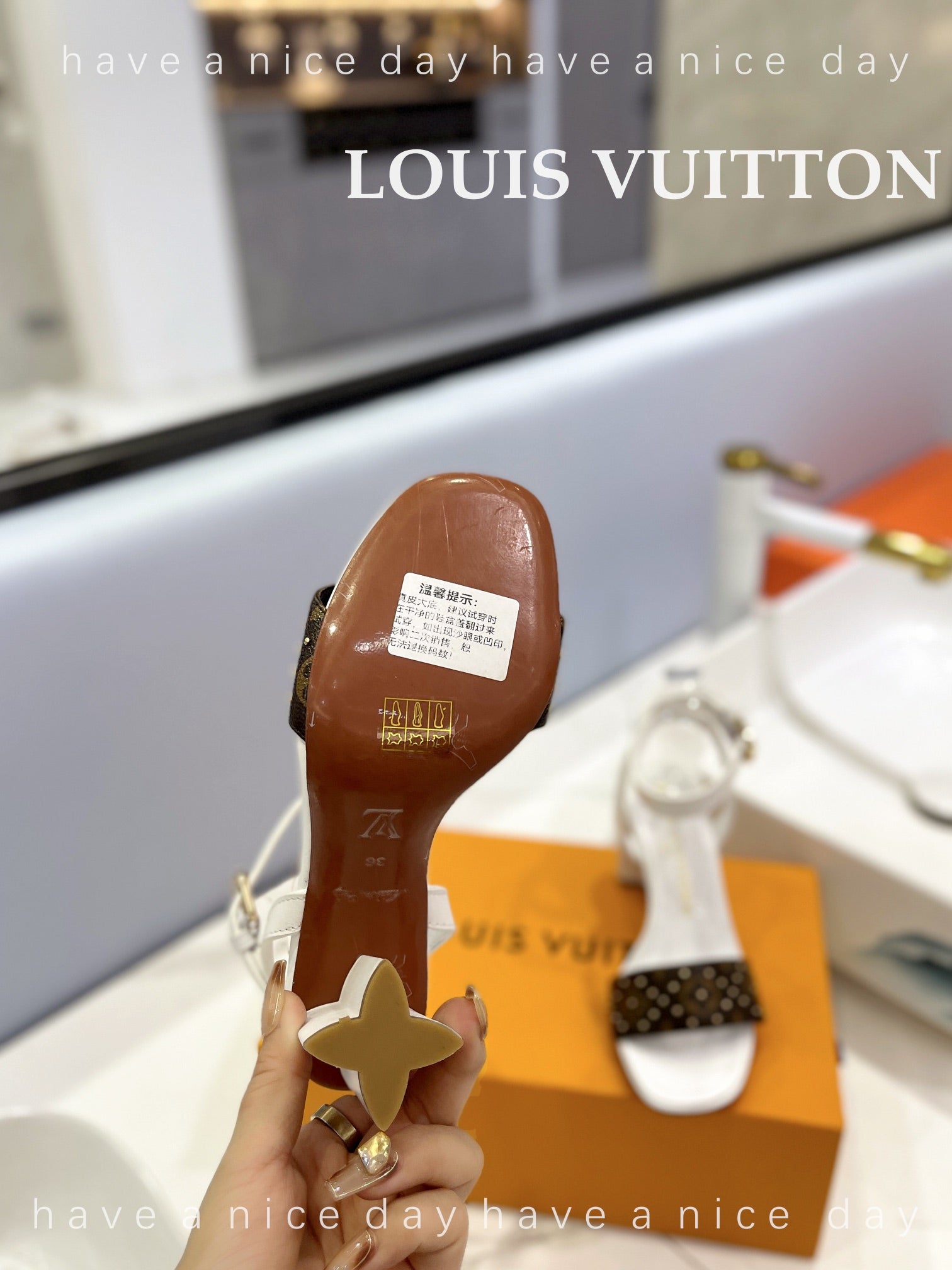 LV 26S HIGH HEEL SANDALS 80 MM IN WHITE AND DARK BROWN MONOGRAM CANVAS WITH STUDS