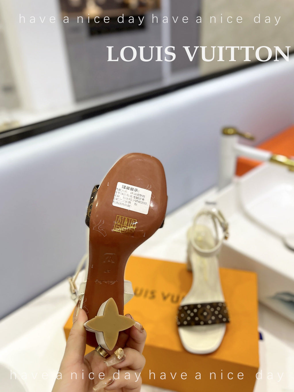 LV 26S HIGH HEEL SANDALS 80 MM IN BEIGE AND DARK BROWN MONOGRAM CANVAS WITH STUDS
