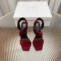 BALMAIN 25S MONETA HEELED SANDALS 95MM IN DARK CRIMSON VELVET