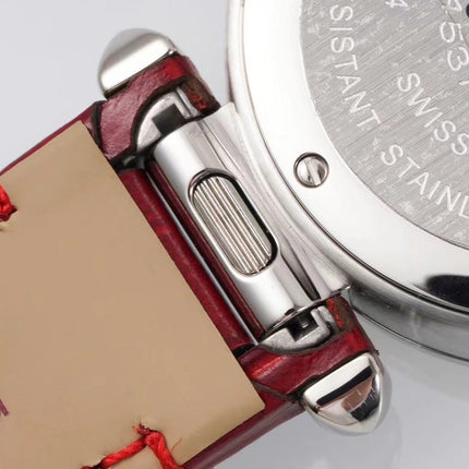 PASHA DE CARTIER WATCH SILVER CASE WITH CRIMSON RED LEATHER STRAP