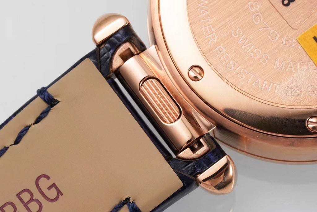 PASHA DE CARTIER WATCH ROSE GOLD CASE AND BLACK LEATHER STRAP