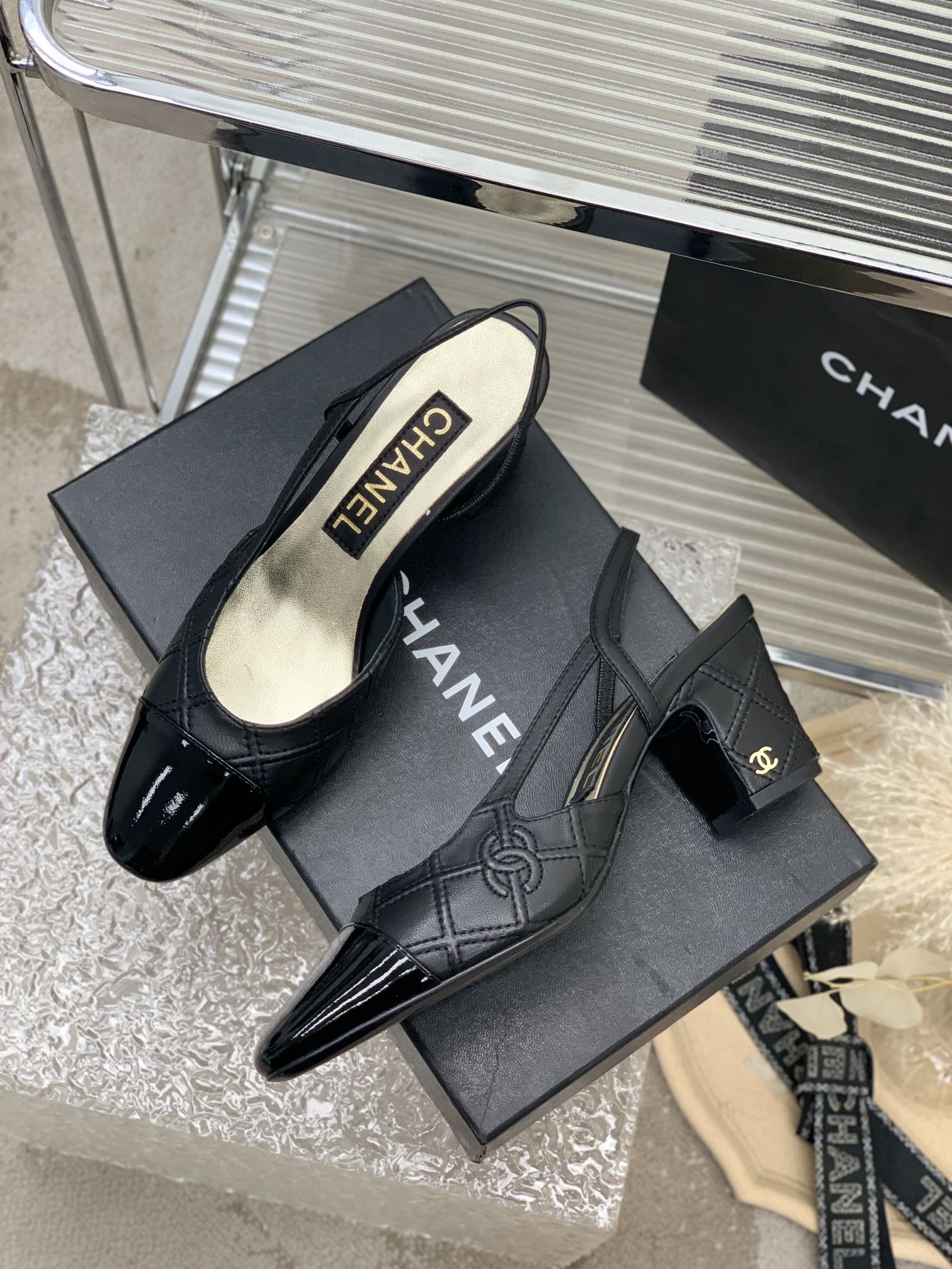 HIGH SLINGBACKS 65 BLACK CALFSKIN