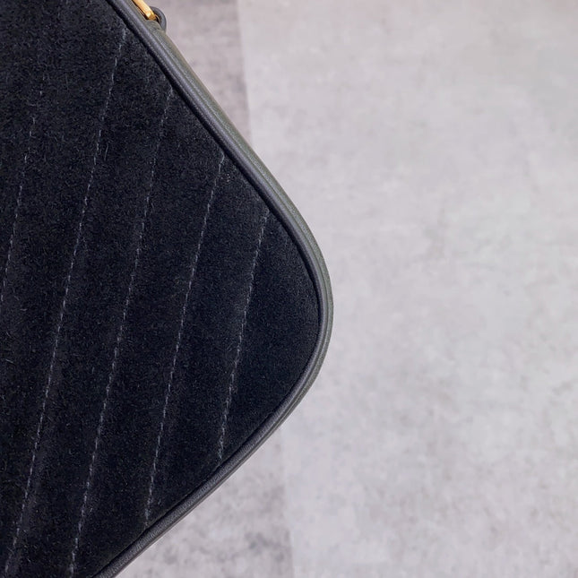 LOU CAMERA BAG 23 IN BLACK SUEDE AND CALFSKIN TRIM