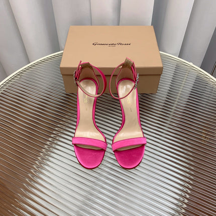 GIANVITO ROSSI 26S HIGH HEEL SANDALS 105 MM IN DARK PINK FABRIC WITH CRYSTAL BUCKLE