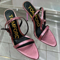 PADLOCK HIGH HEEL 10 CM SANDAL IN CREPE PINK SHEEPSKIN