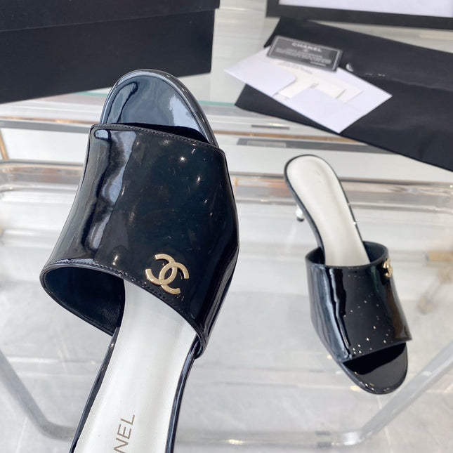 high heel 70 mule sandals black white patent calfskin