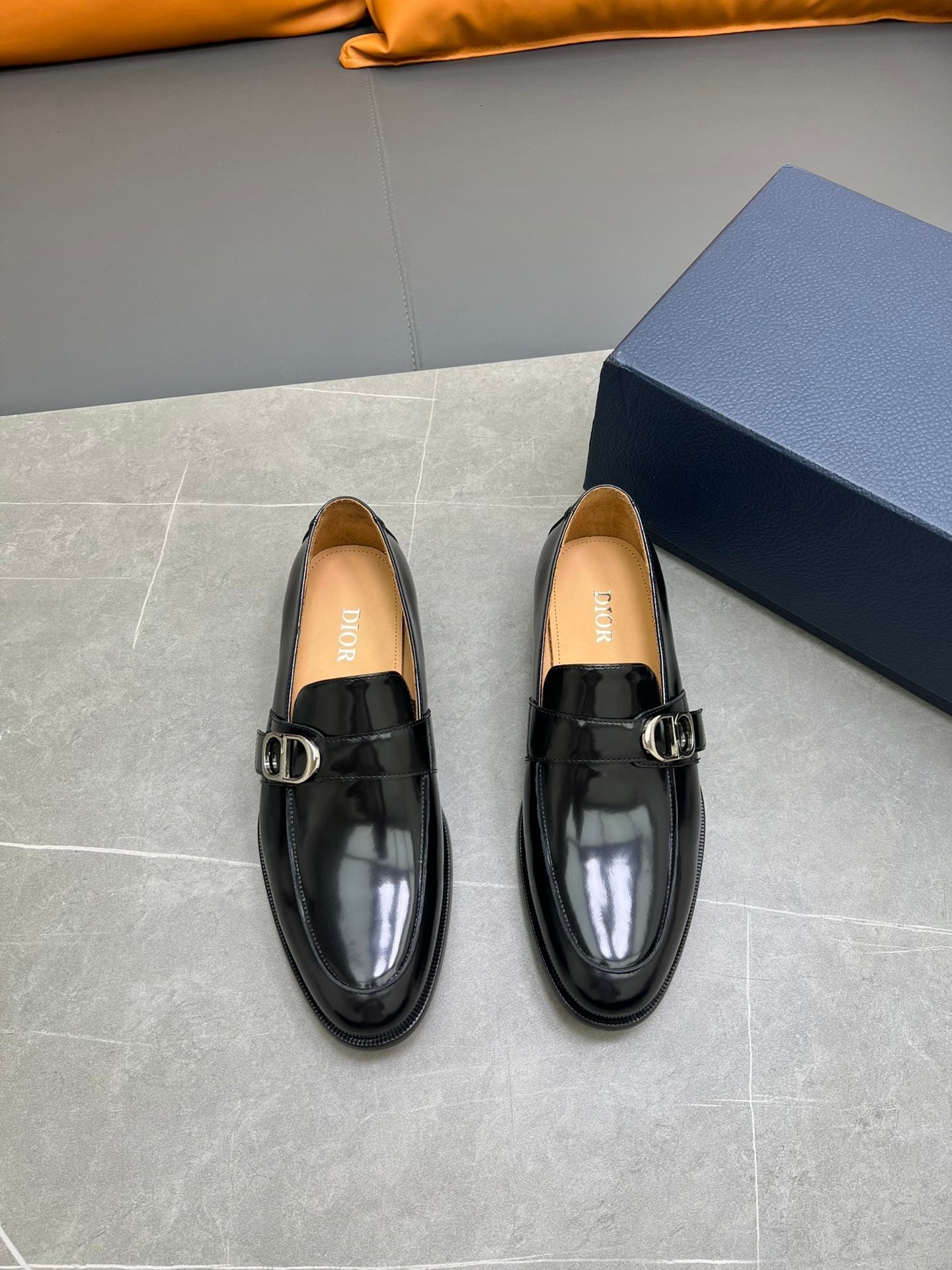 CD SYMBOL GRANVILLE EDGE BEADS LOAFER BLACK POLISHED CALFSKIN