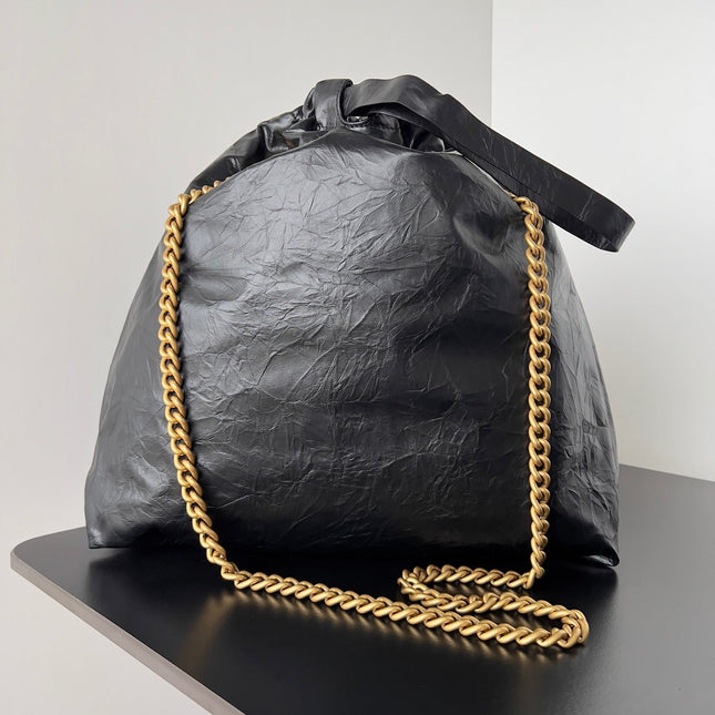 CRUSH LARGE TOTE BAG 46 IN BLACK CRUSHED CALFSKIN GOLD HARDWARE