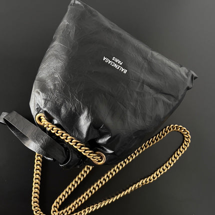 CRUSH SMALL TOTE BAG 26 IN BLACK CRUSHED CALFSKIN GOLD HARDWARE