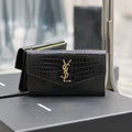 UPTOWN WALLET 21 IN BLACK CROCODILE PATTERN CALFSKIN GOLD LOGO