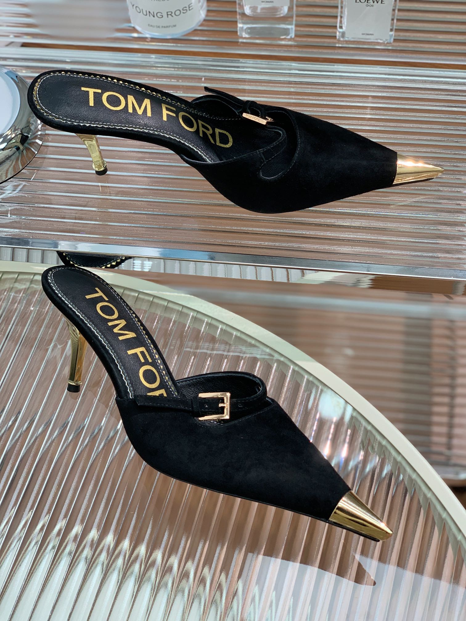 HIGH PUMP MULE 7 CM IN BLACK SUEDE