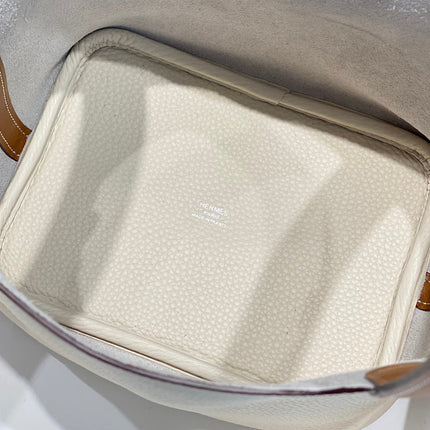 HERMES 25S PICOTIN LOCK 18 IN BURNT ORANGE AND IVORY CALFSKIN SILVER HARDWARE