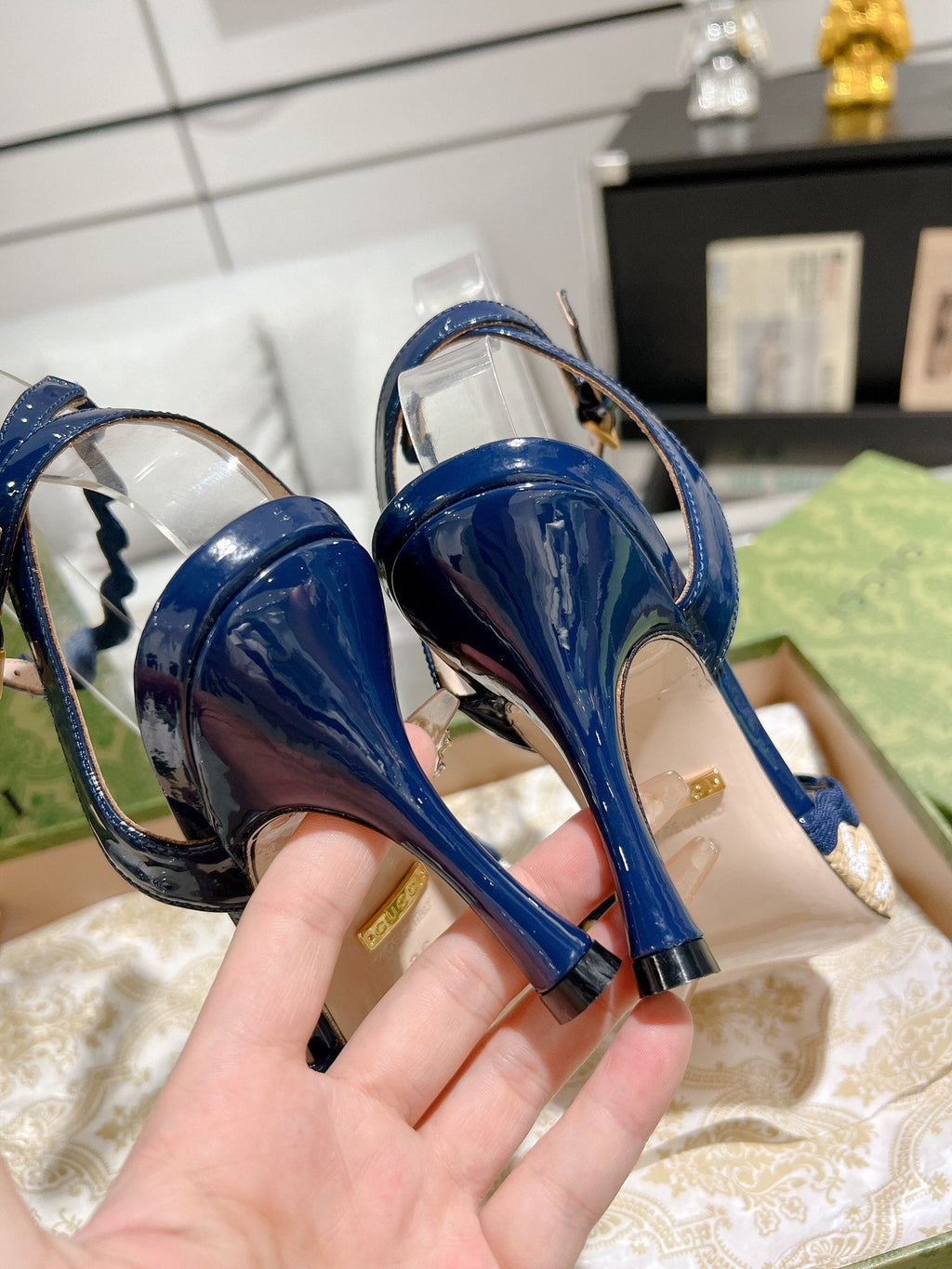 GG HIGH - HEEL SANDAL AZURE FABRIC ATTACH BOW