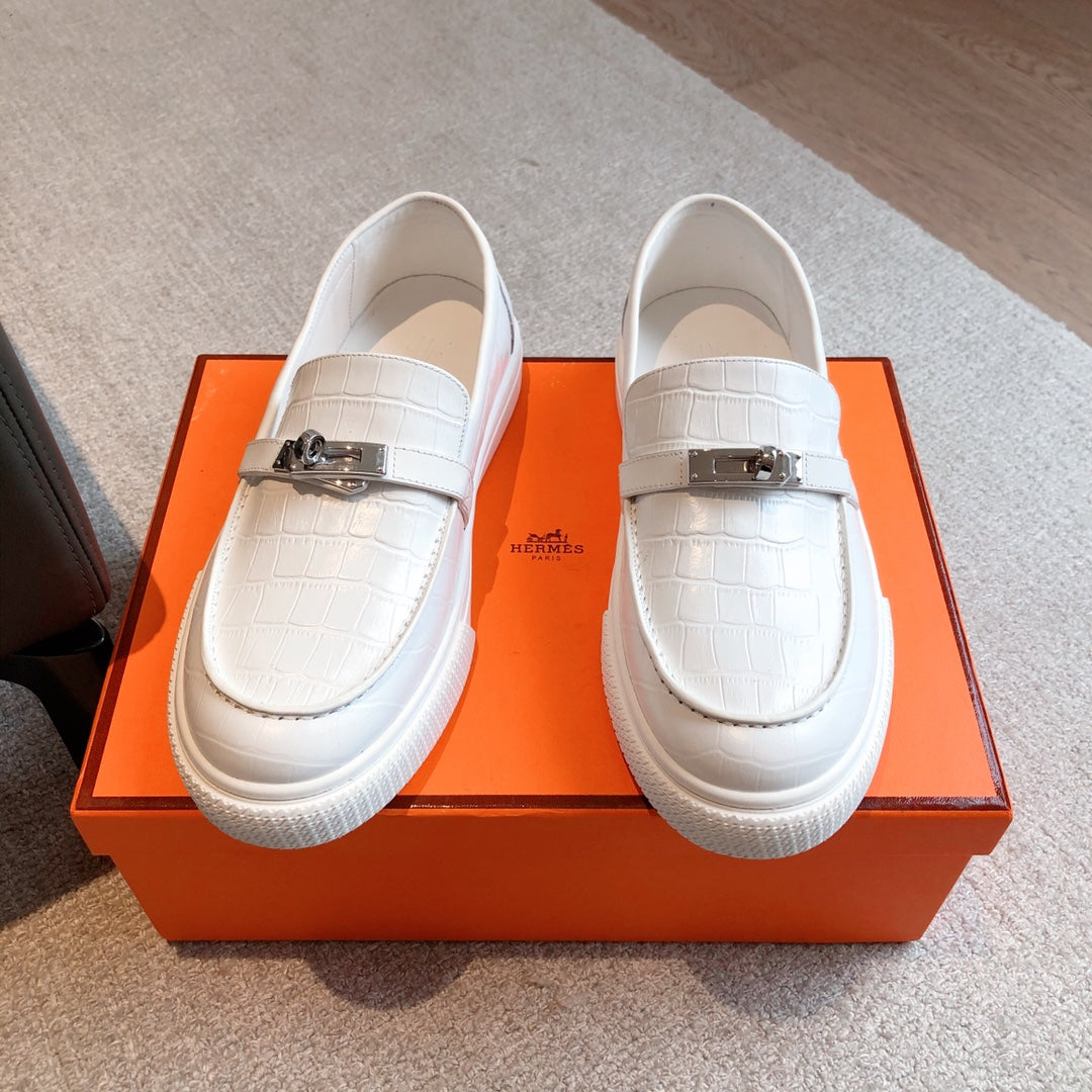 HM GAME SLIP-ON CROCODILE MOTIF SNEAKER WHITE CALFSKIN