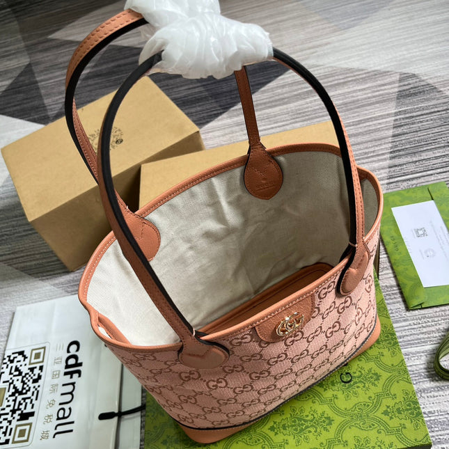 GG OPHIDIA SMALL 25 TOTE BAG IN LIGHT PINK CANVAS