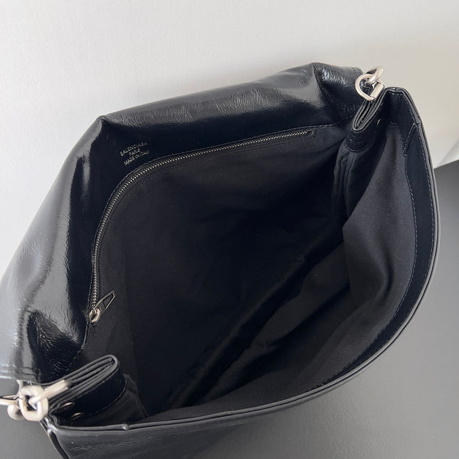 BB SOFT FLAP BAG 36 IN BLACK PEACH CALFSKIN SILVER HARDWARE