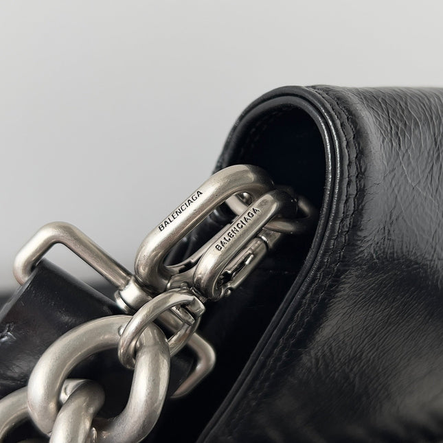 BB SOFT FLAP BAG 36 IN BLACK PEACH CALFSKIN SILVER HARDWARE