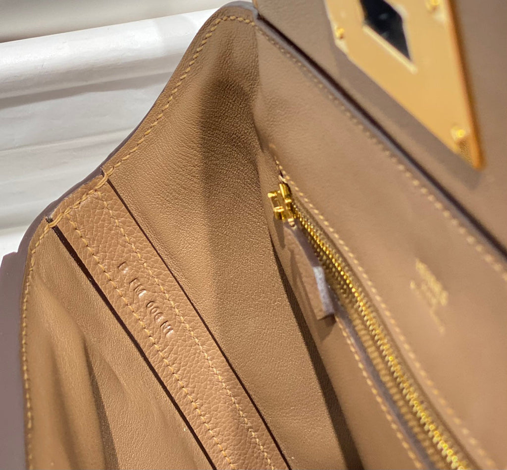 MINI 24/24 21CM IN BEIGE MARFA EVERCOLOR CALFSKIN GOLD KELLY BUCKLE