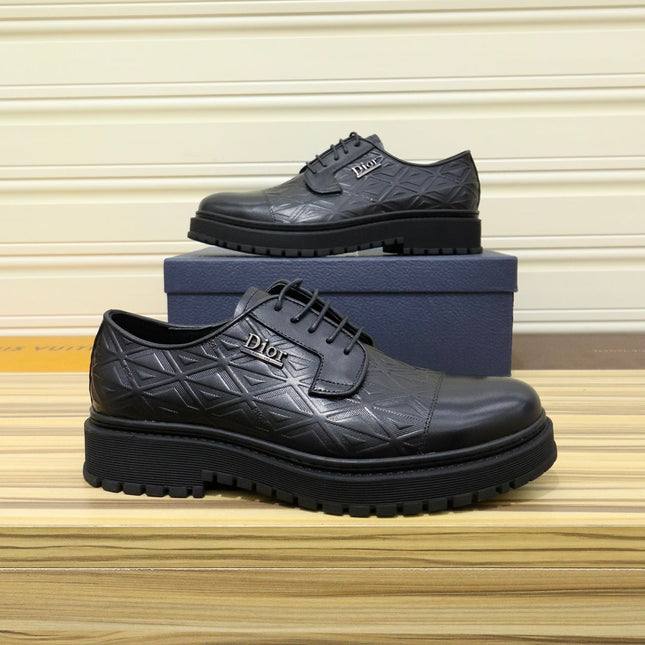 CD LACE-UP LOAFER BLACK GEOMETRIC CALFSKIN