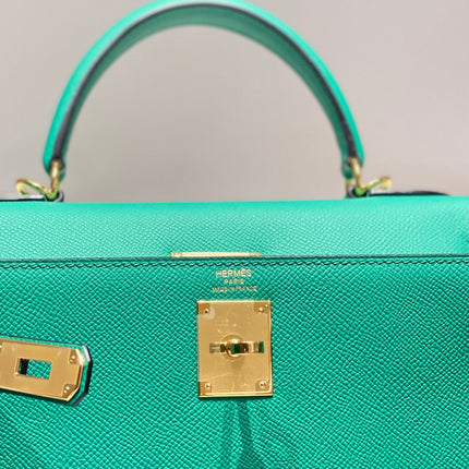KELLY 28CM IN VERT VERTIGO EPSOM CALFSKIN GOLD HARDWARE