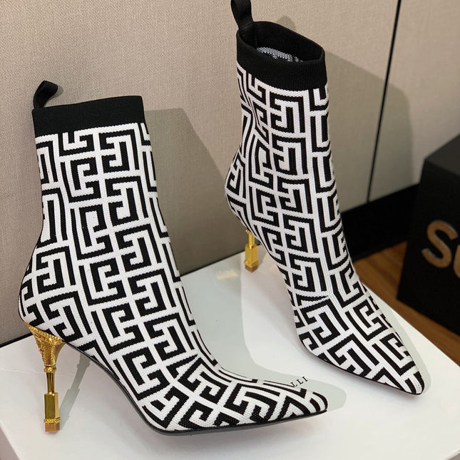 BALMAIN 26S BOOTS 95 MM IN BLACK AND WHITE FLYKNIT STYLE 6