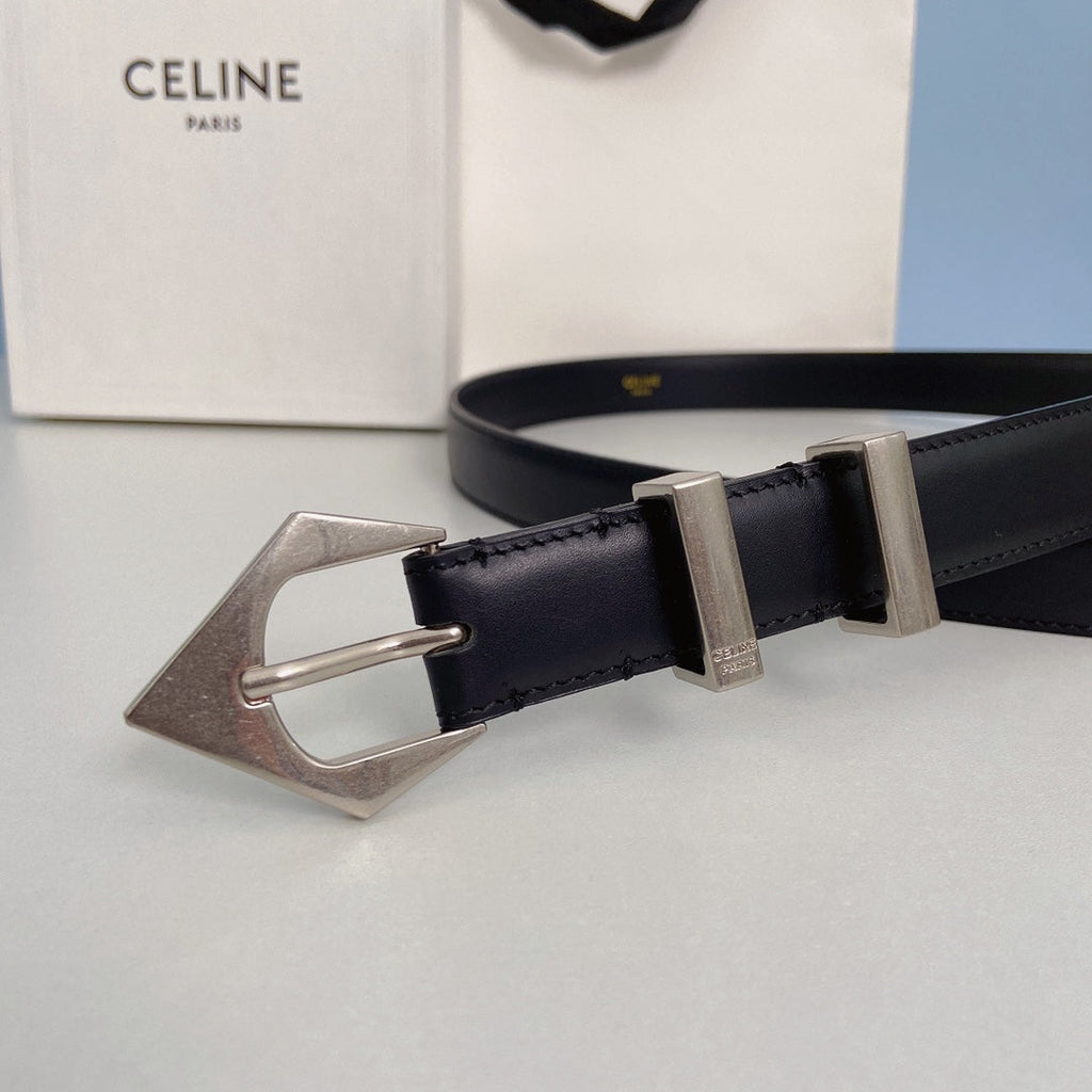 Medium Spike Belt 25mm Black Calfskin Loop Silver Silver Finishing