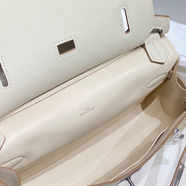 HM JYPSIERE SHOULDER BAG 23 IN BEIGE CALFSKIN SILVER HARDWARE