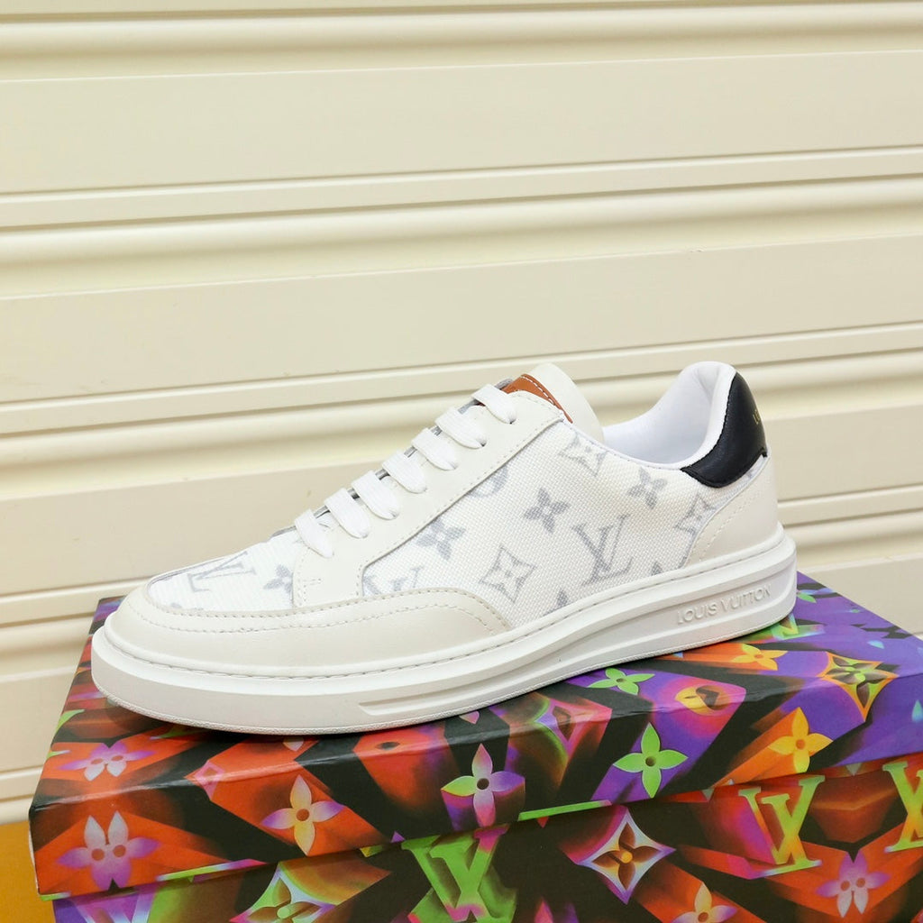 LV TRAINER SHOES WHITE MONOGRAM JACQUARD AND CALFSKIN