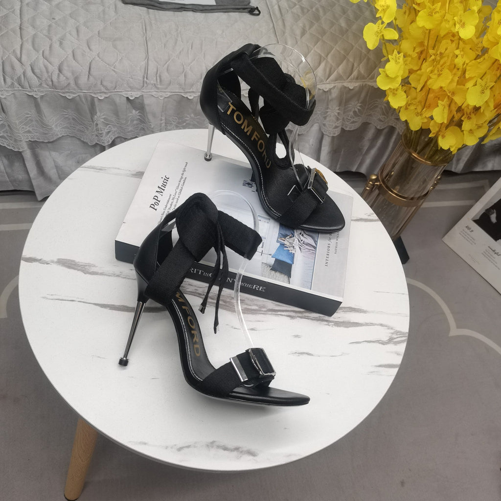 HIGH HEEL 10 CM IN BLACK FABRIC AND LAMBSKIN