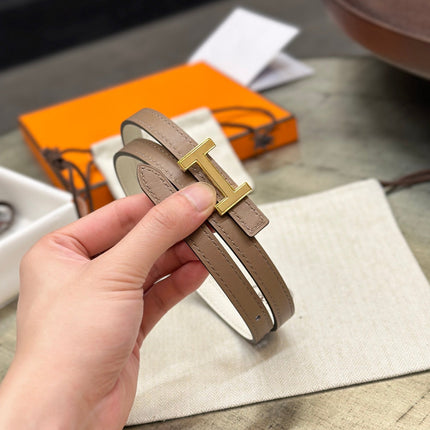 HM FOCUS BUCKLE & REVERSIBLE PEANUT BROWN AND WHITE LEATHER STRAP 13MM GOLD HARDWARE