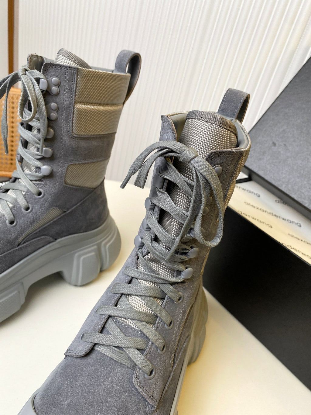 STORM COMBAT BOOTS 80MM IN GREY SUEDE AND RUBBER