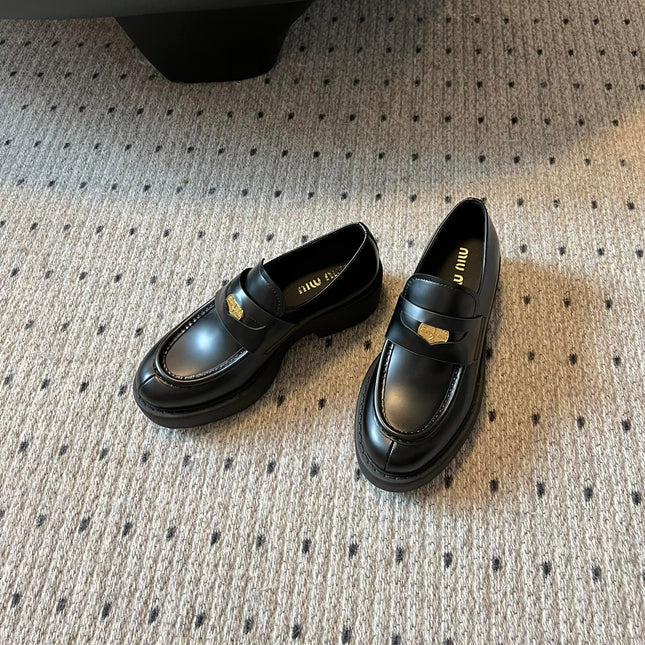 MIUMIU 26S LOAFERS IN BLACK BRUSHED CALFSKIN