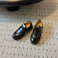 MIUMIU 26S LACED FUME SHOES IN BLACK GLOSSY CALFSKIN